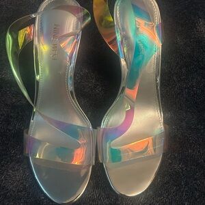 Nine West Silver Sandals with Holographic Straps
